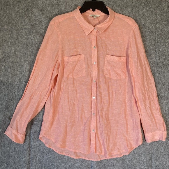 Lucky Brand Tops - Lucky Brand Linen Button-Down Shirt‎ Womens Large Peach Beachy Coastal Lagenlook